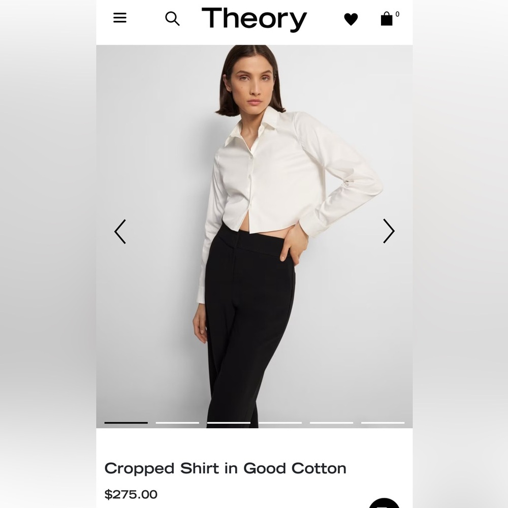 Theory cropped shirt in good cotton size P. NWT